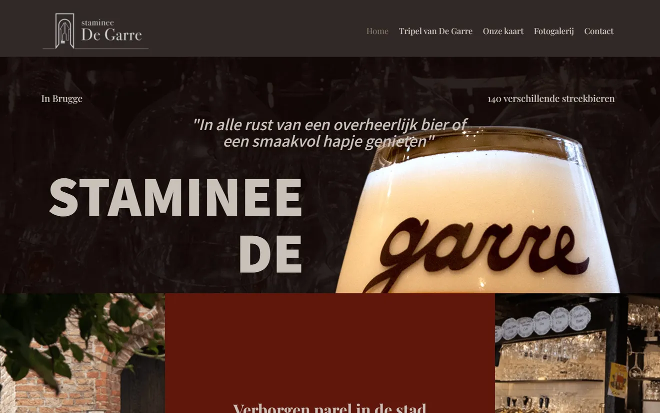 The website of De Garre, a pub in Bruges: the first screen.