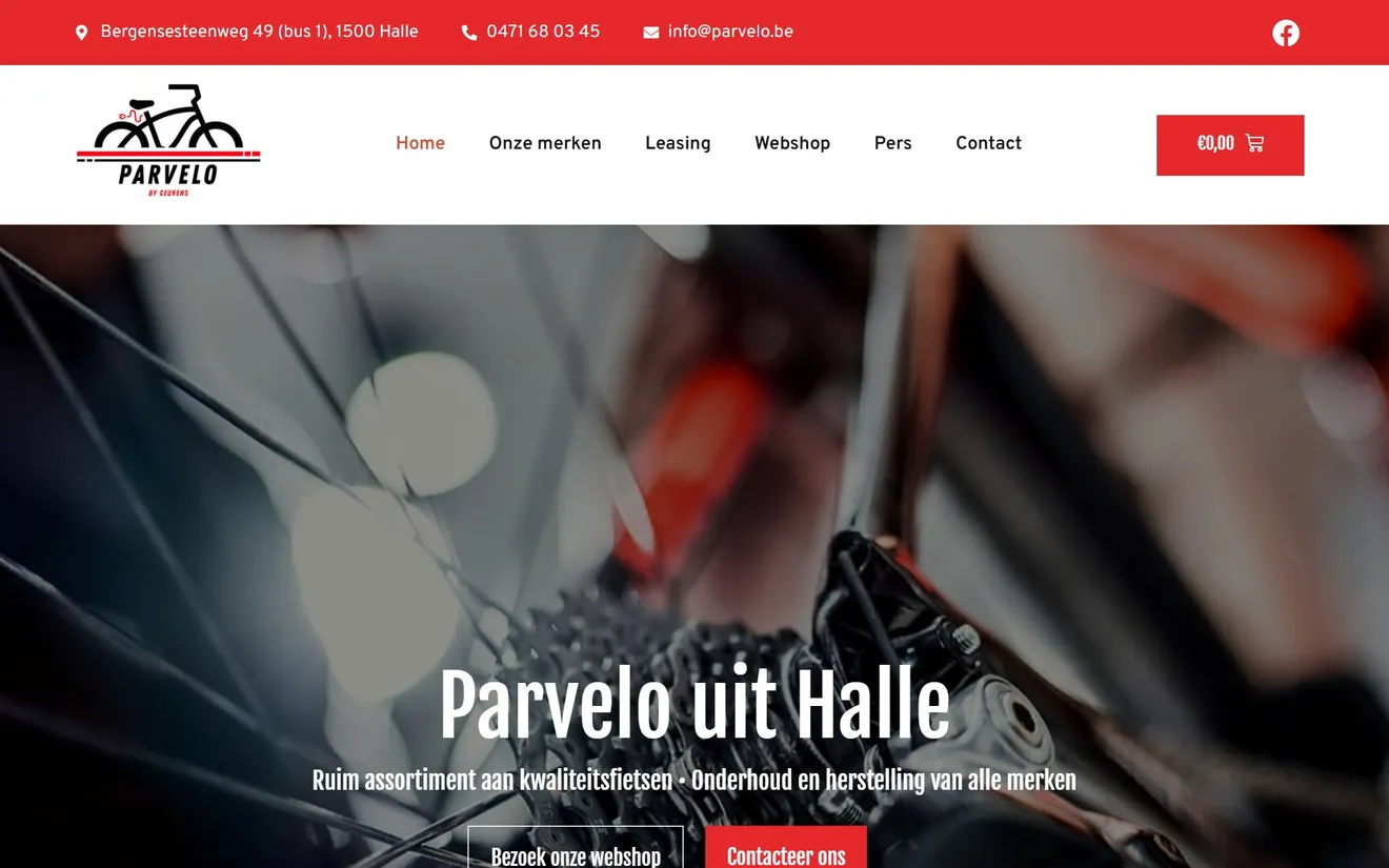 The website of Parvelo, a bike shop in Halle: the first screen.